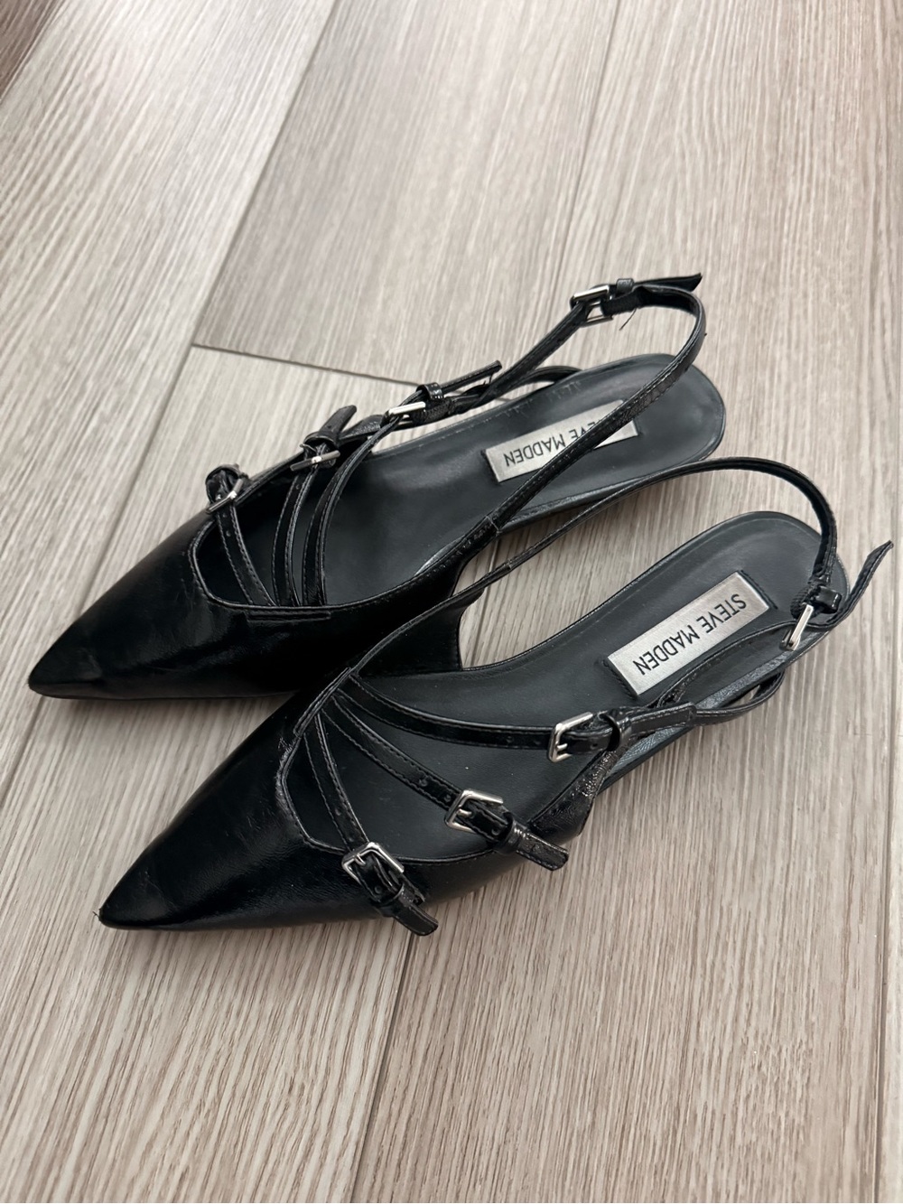 Steve Madden Black Pointed-Toe Slingback Heels
